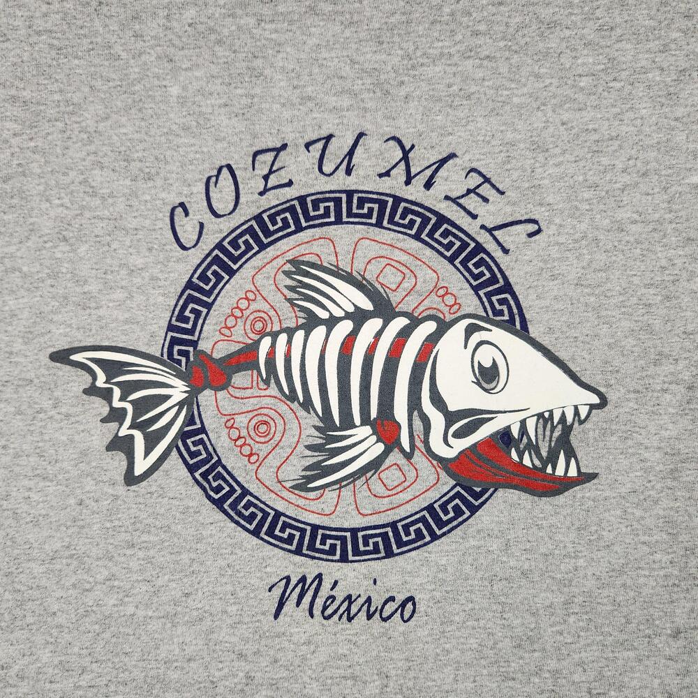 Cozumel Mexico Shirt Mens Medium Gray Fish Skeleton Graphic Logo Y2k Souvenir